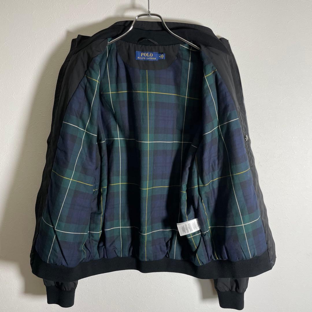 【良品】ポロラルフローレン スイングトップ 裏地チェック ポニー刺繍ロゴ 黒 M