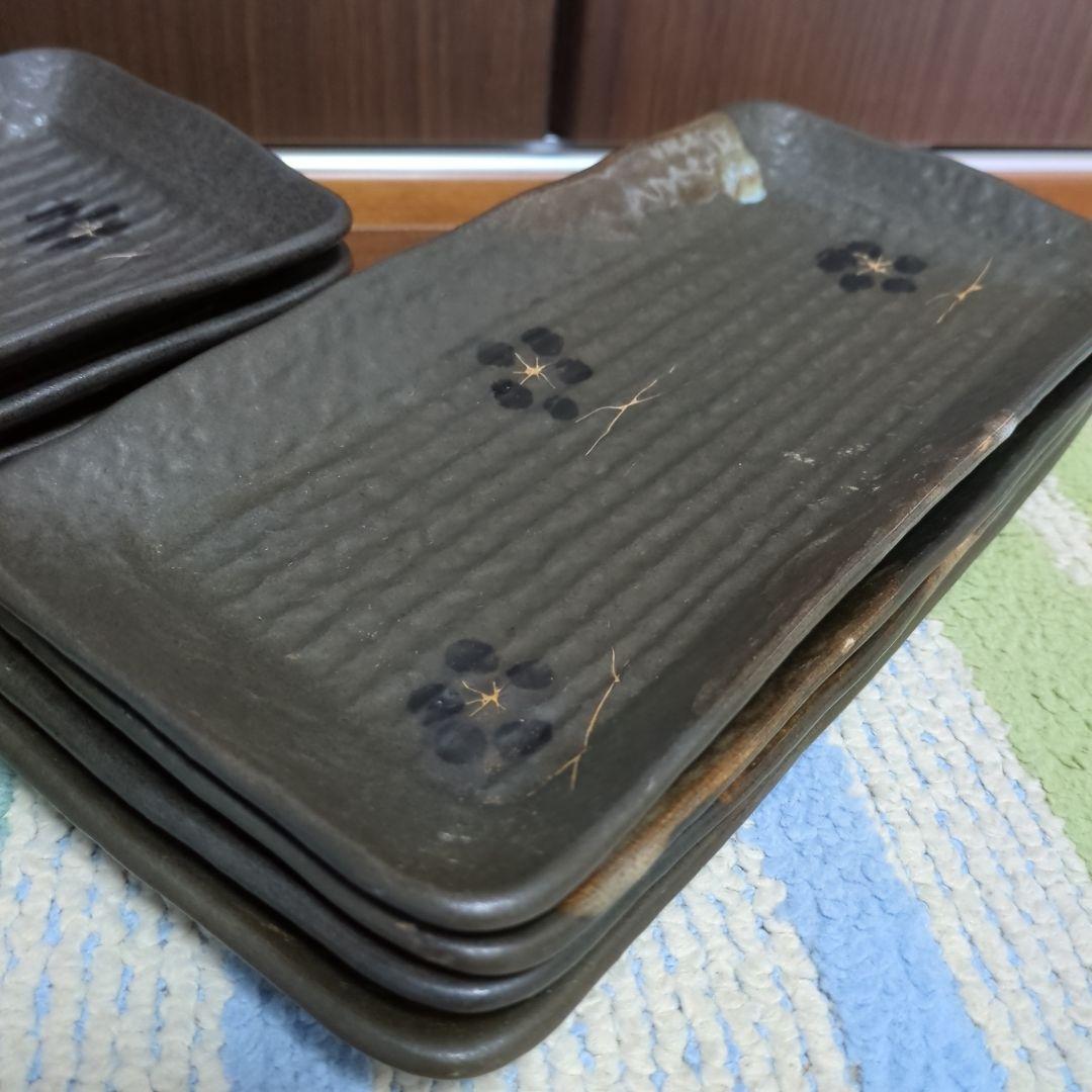 未使用4枚+ほぼ未使用 長皿　和食器 ダークグレー波形皿8枚セット