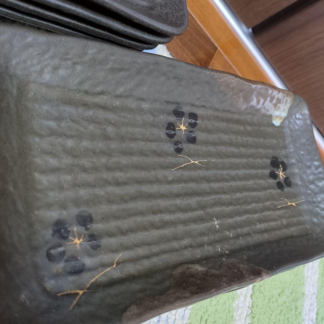 未使用4枚+ほぼ未使用 長皿　和食器 ダークグレー波形皿8枚セット