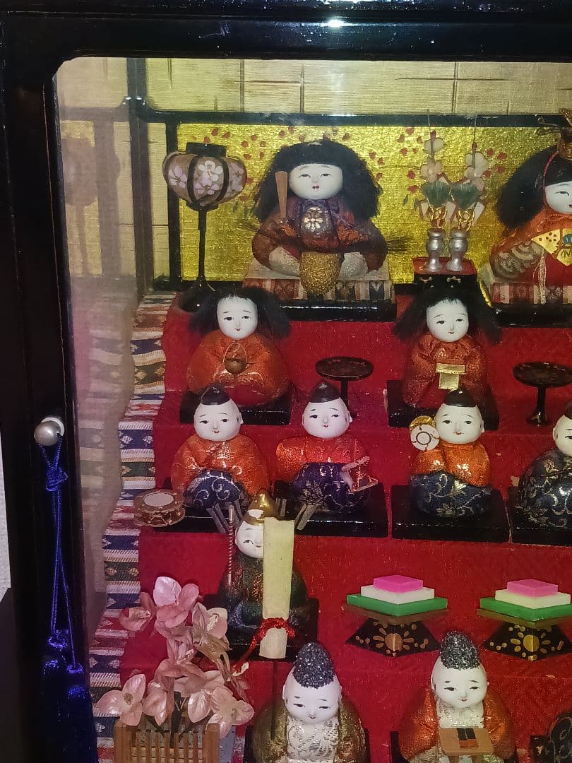 江戸木目込人形　ガラスケース　15人飾り　雛人形