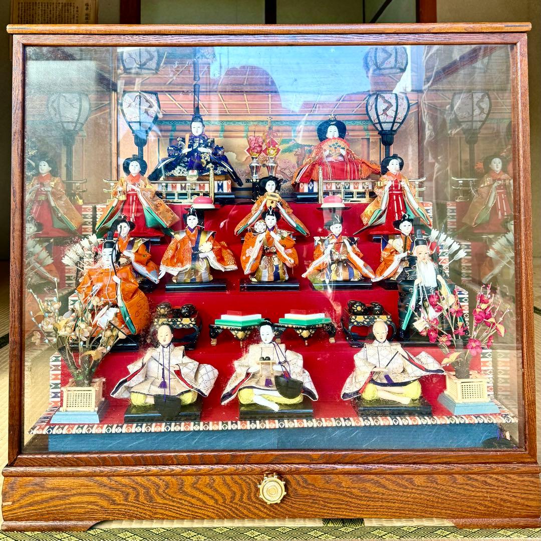 伝統的 雛人形セットガラスケース付き特製品おひなさま 親王飾りケース入三五15人