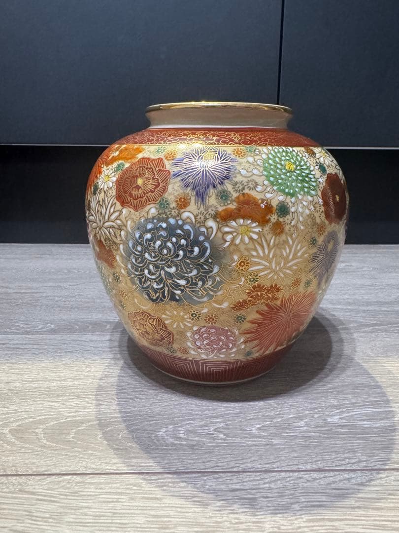 昭和レトロ 九谷焼 金彩 花瓶　木箱付