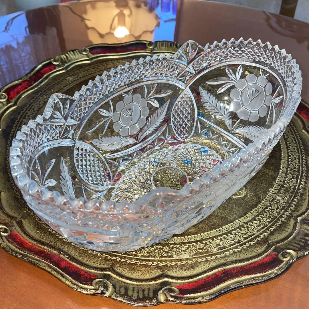 ボヘミア　ガラス　ボトルクーラー 楕円　ボウル　未使用