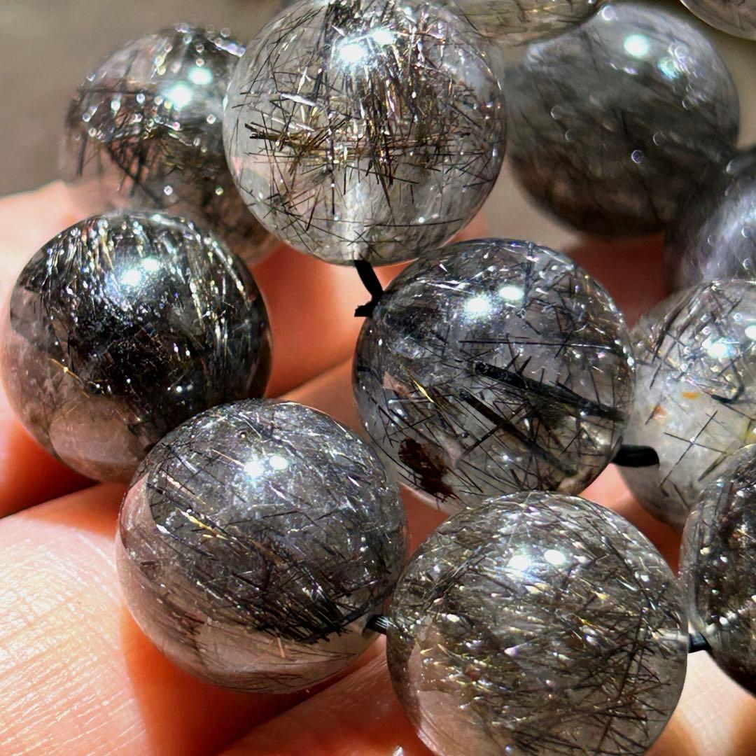 ⭐️最高級品！帝王秘宝！大粒希少！プラチナ　ブラック　ルチル　ブレス