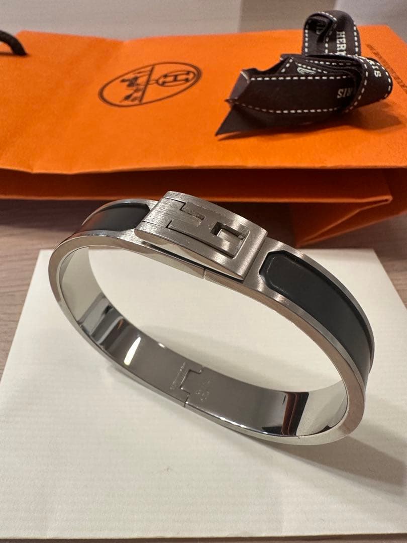 【KH8さま専用】HERMES シルバー ブラック バングルブレスレット