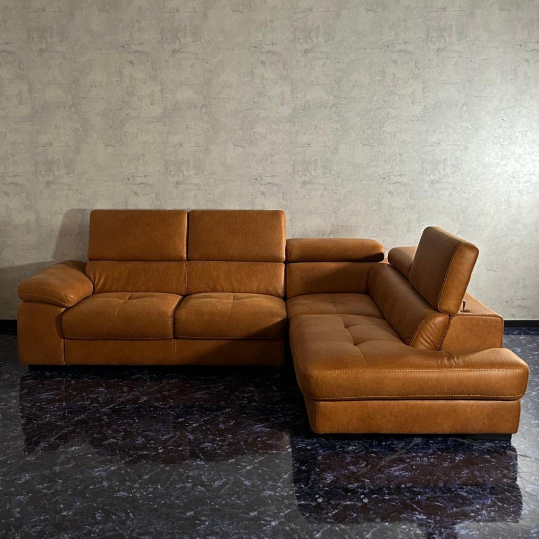 ソファ ソファー おしゃれ キャメル レザーファブリック L字ソファ ゆったり