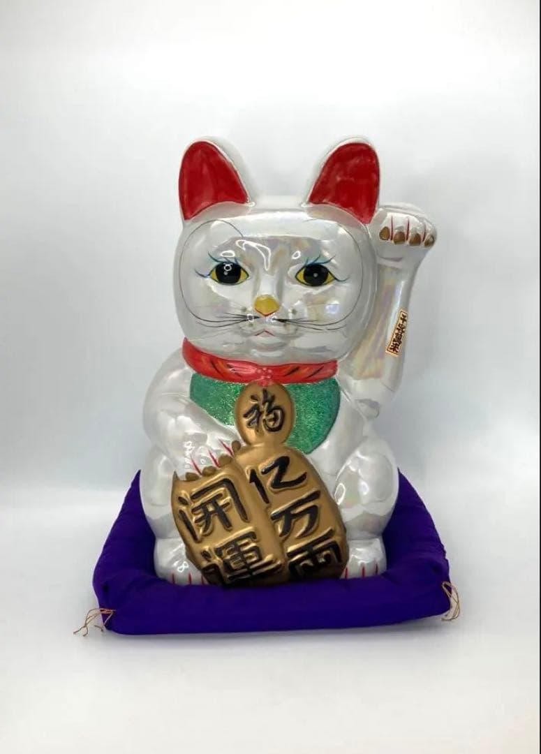 招き猫 貯金箱 左手招き 千客萬来 開運招福 特大 40cm レトロ キラキラ