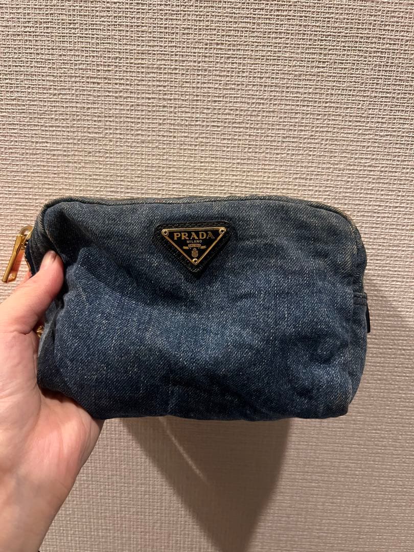 大値下げPRADA デニムポーチ 約25cm×15cm