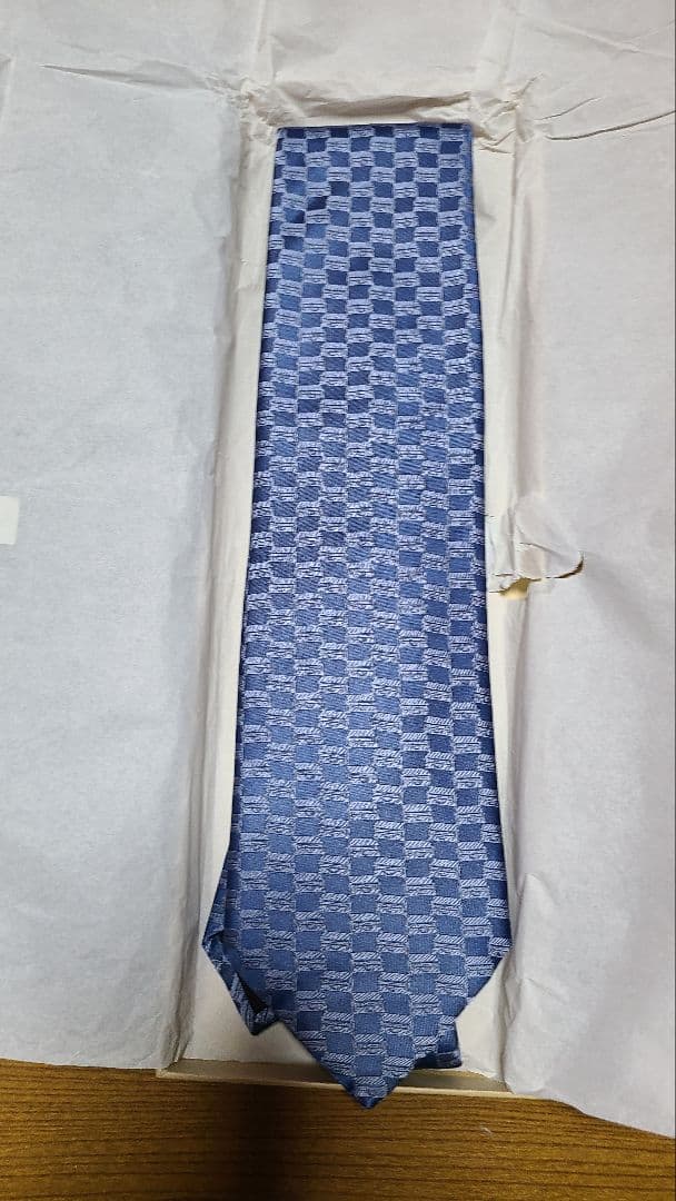[美品]LOUIS VUITTON ブルー チェック柄 ネクタイ 箱付き