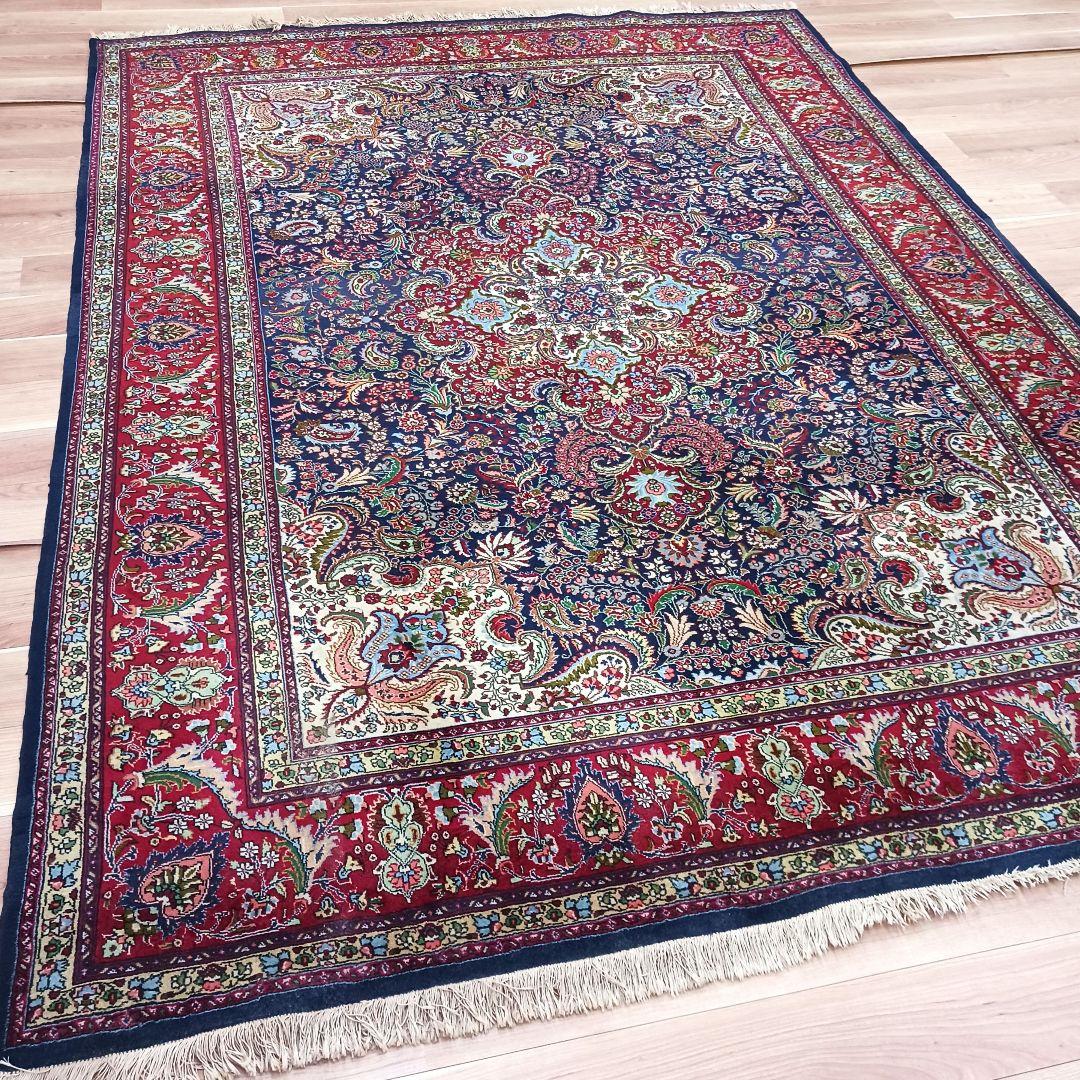 Y3286 トルコ絨毯 上質ウール 手織り 大判 216×296㎝ 小花柄