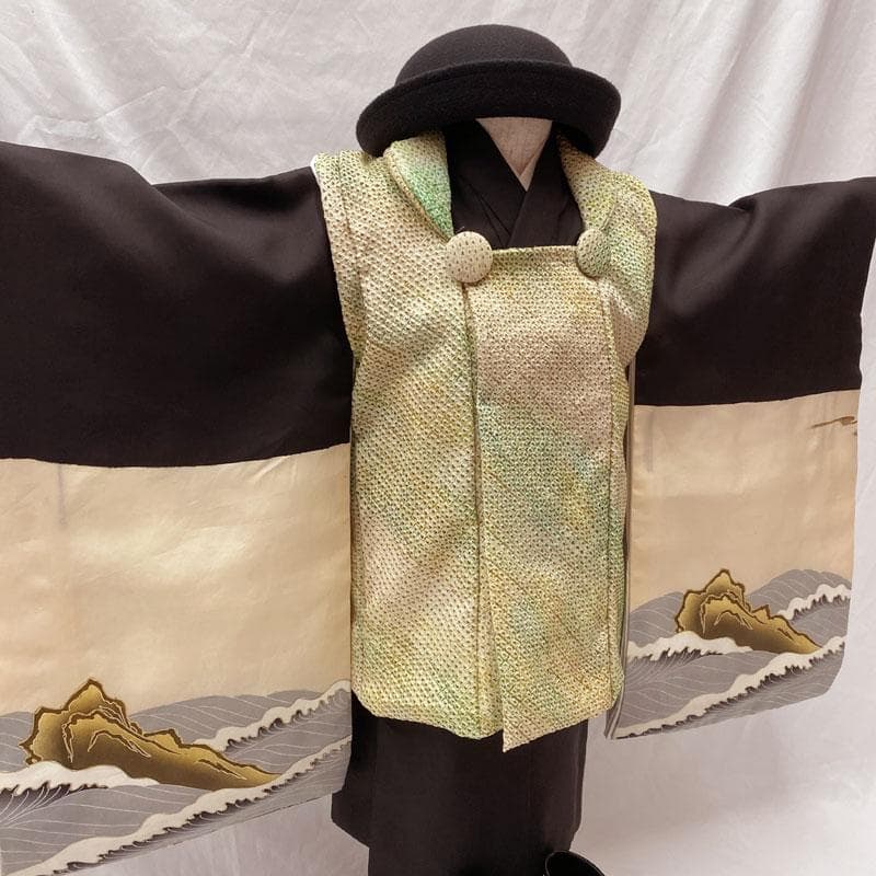 511ab9◎七五三 三歳 男の子 セミアンティーク着物&被布&長襦袢 黒◎