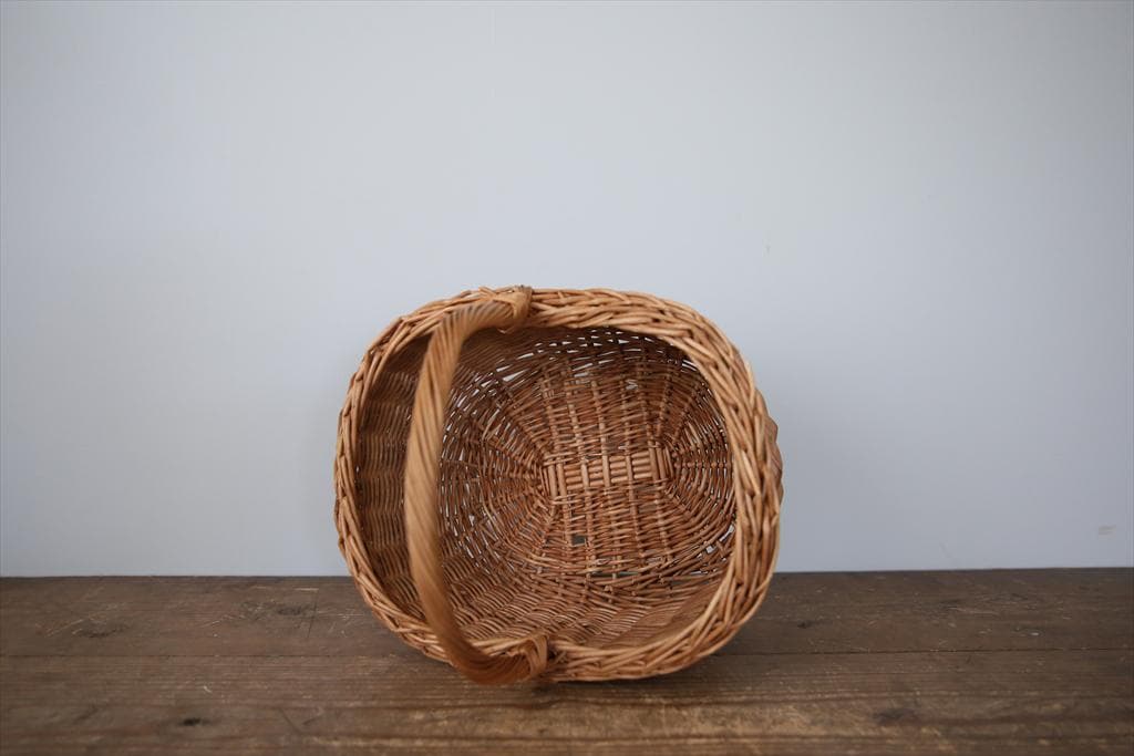 フランスアンティークラタン製バスケット/パニエ/アラログカゴ籐籠74-212-2