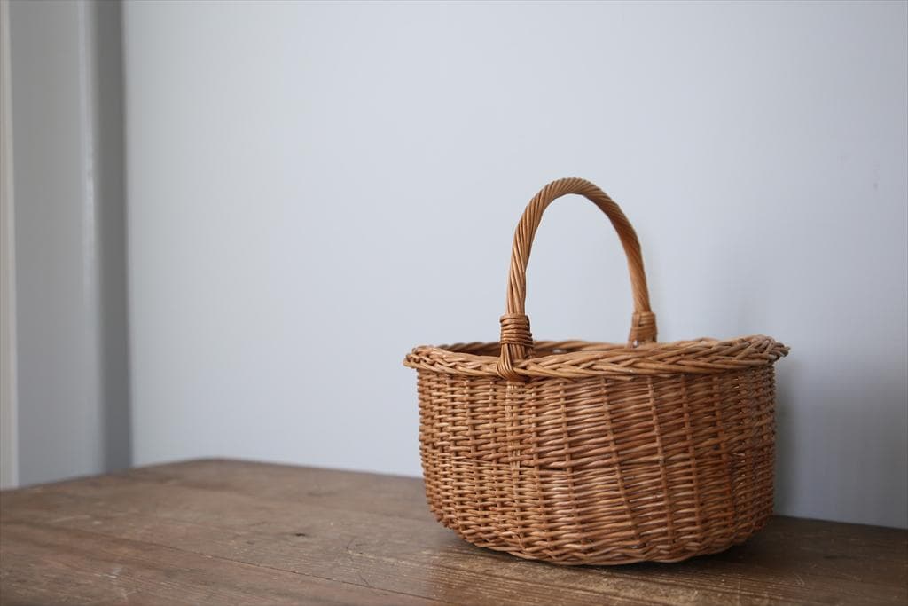 フランスアンティークラタン製バスケット/パニエ/アラログカゴ籐籠74-212-2