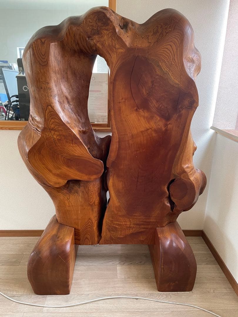 【美品】木工　工芸品　一枚板衝立 一枚板 天然木 衝立 間仕切り 木彫り 彫刻
