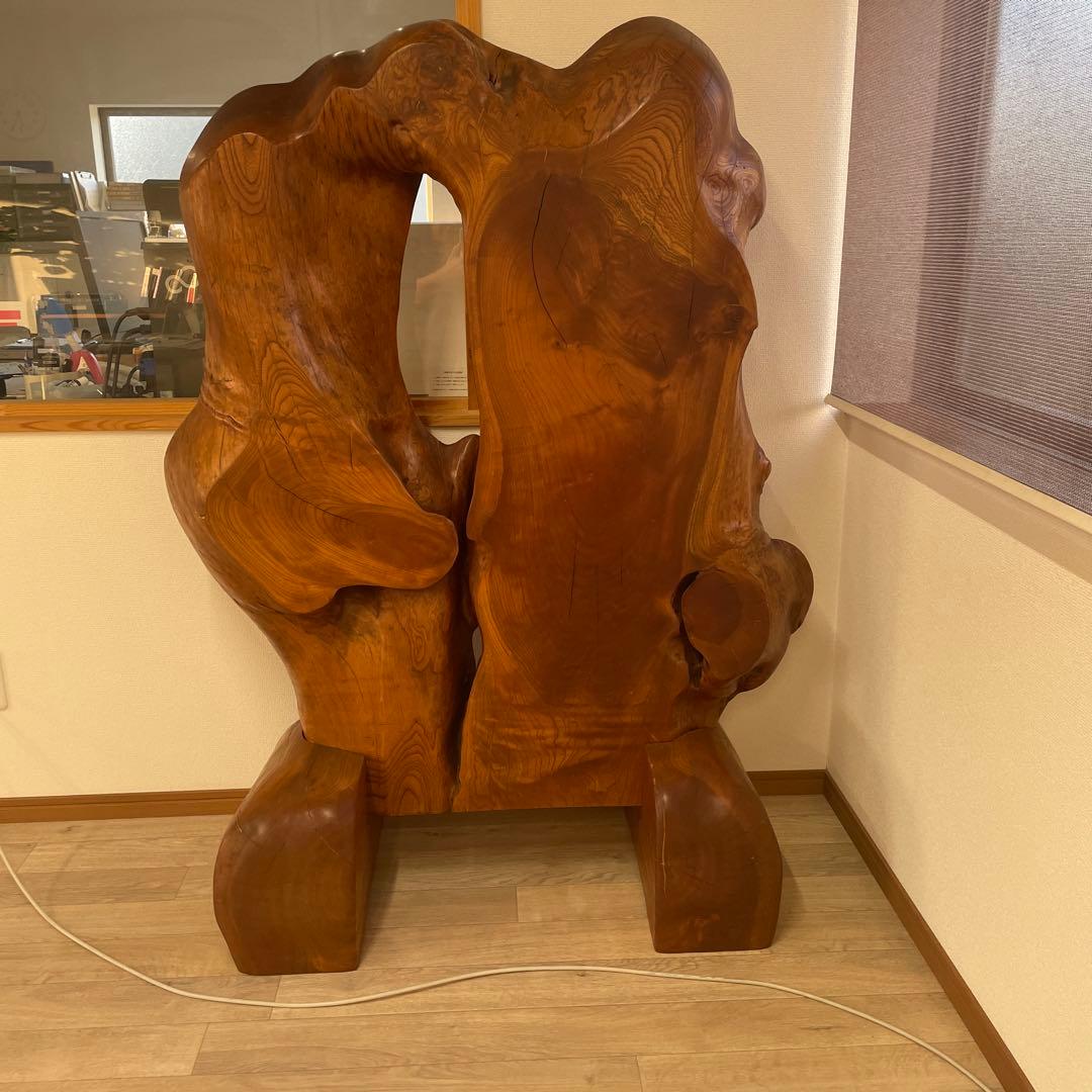 【美品】木工　工芸品　一枚板衝立 一枚板 天然木 衝立 間仕切り 木彫り 彫刻