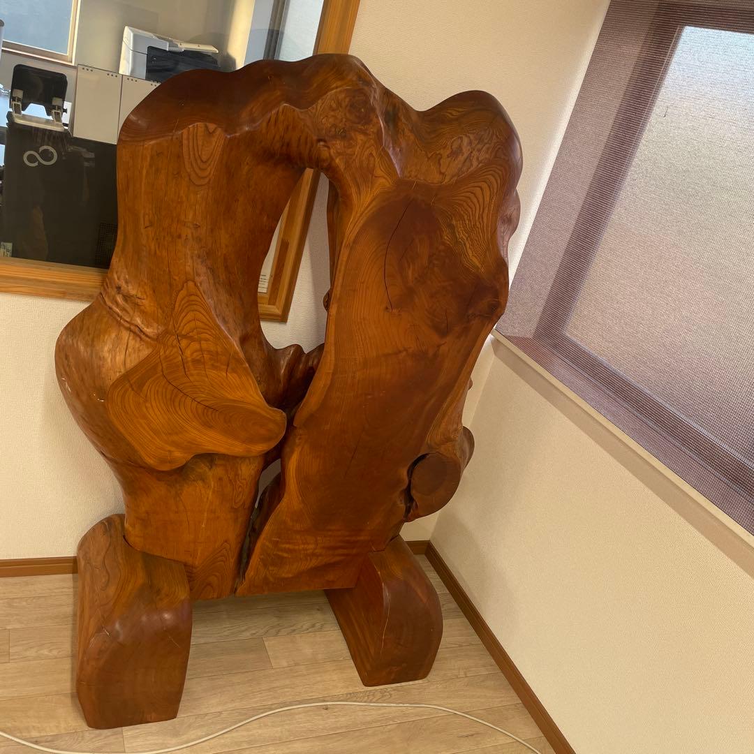 【美品】木工　工芸品　一枚板衝立 一枚板 天然木 衝立 間仕切り 木彫り 彫刻