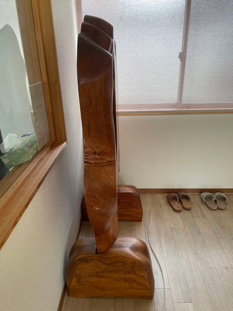 【美品】木工　工芸品　一枚板衝立 一枚板 天然木 衝立 間仕切り 木彫り 彫刻
