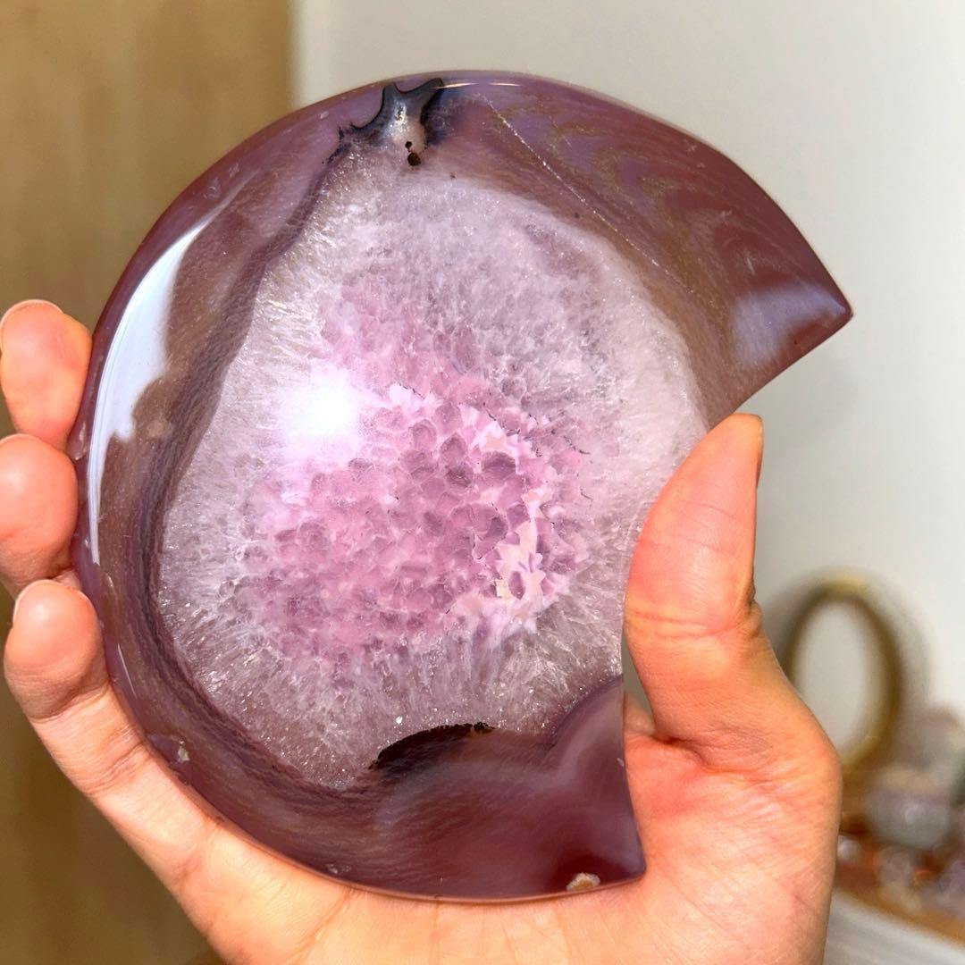 おすすめ bigサイズ アゲート月 専用台座付き 置物 244g