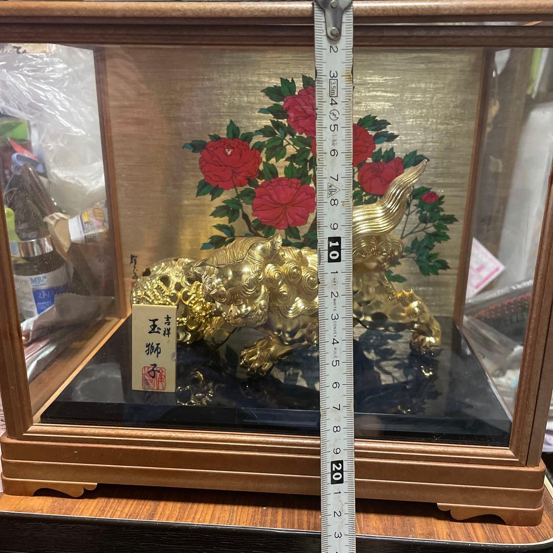 【引取限定】玉獅子　玉乗獅子　置物　縁起物　木製プレート付き