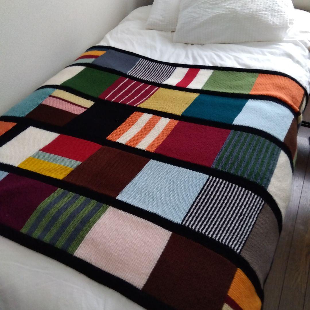 モチーフ編みブランケット　マルチカバー　棒針編み