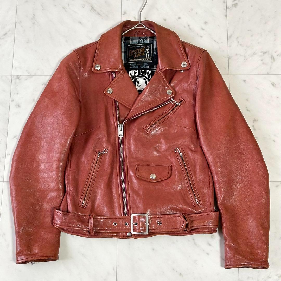 良品 HYSTERIC GLAMOR ダブル ライダースジャケット M 赤茶