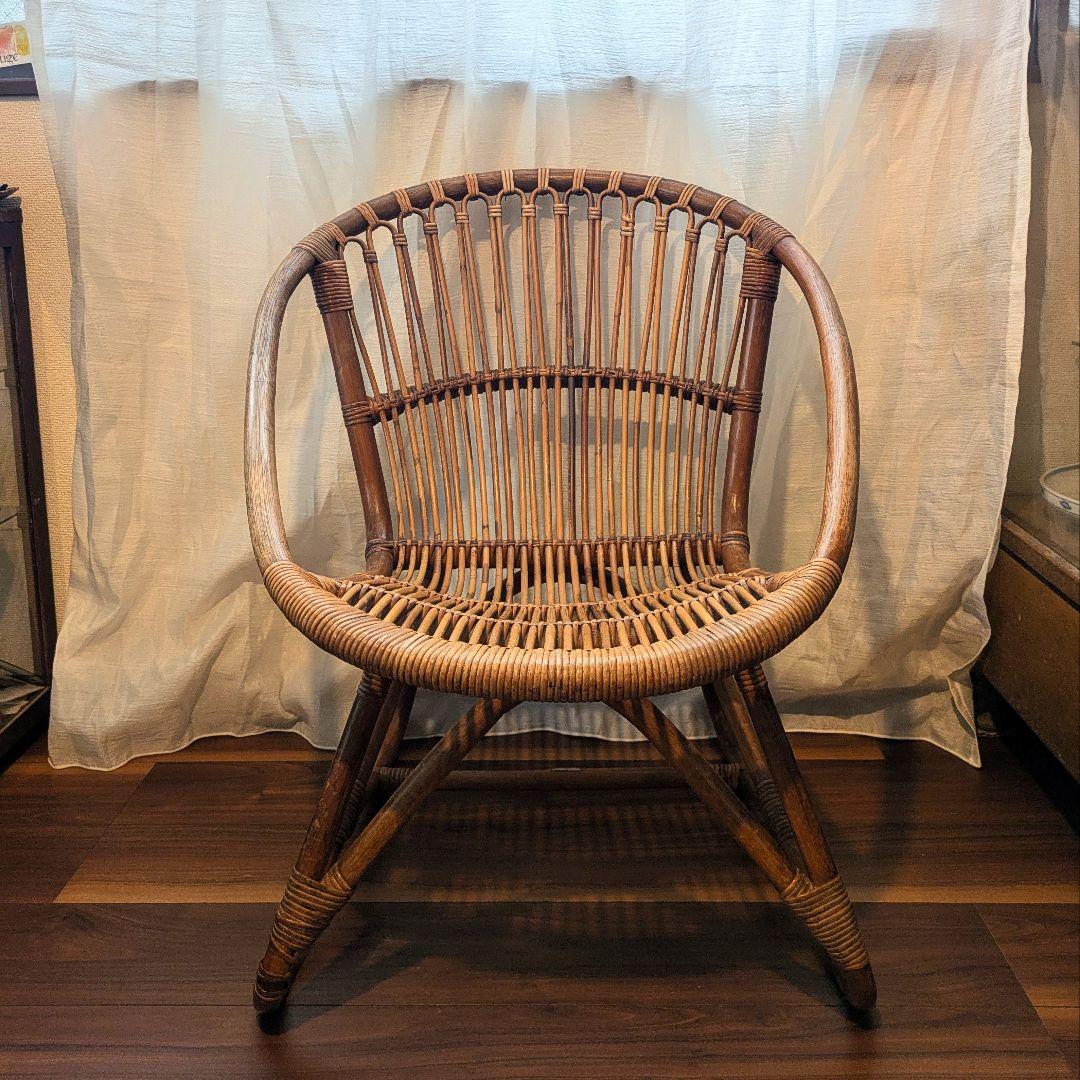 ラタンチェア　ラウンジチェア　籐家具　ビンテージチェア 　古道具　送料込
