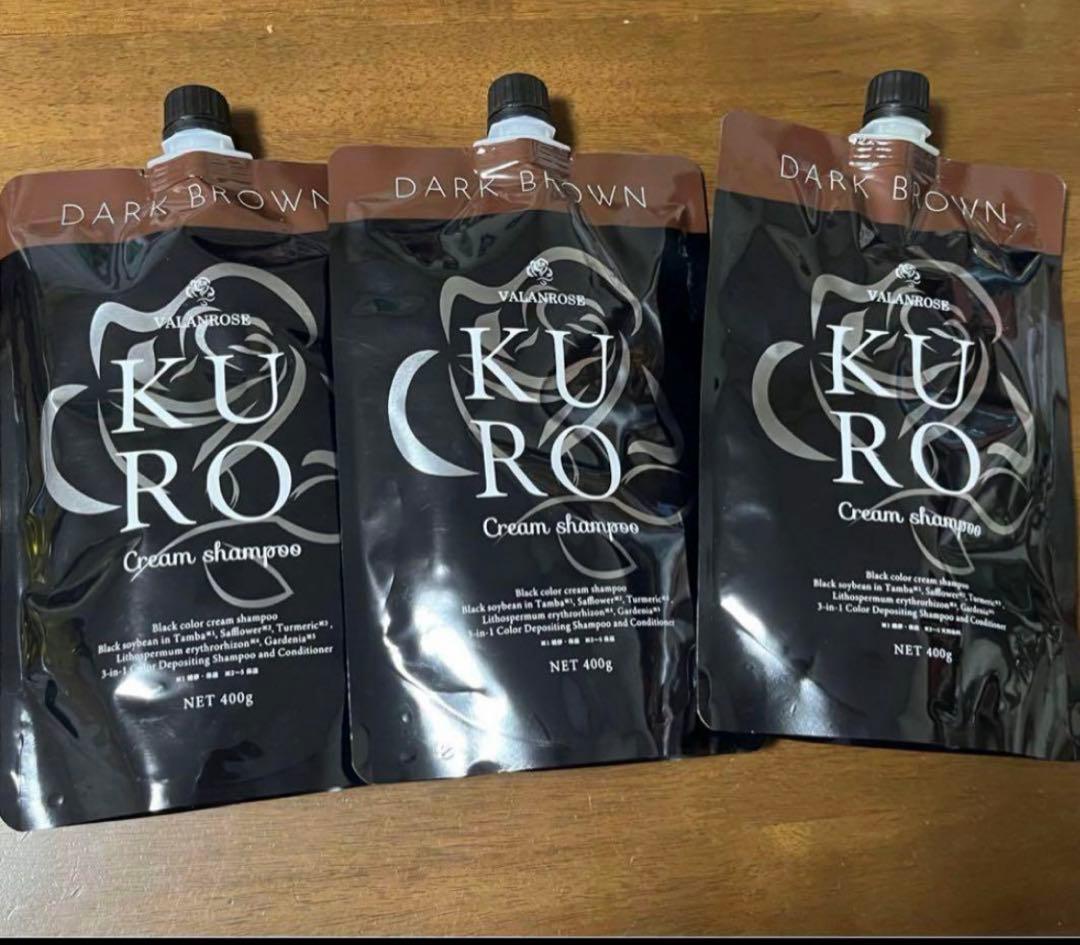 バランローズKUROクリームシャンプー ダークブラウン白髪染め400g3個セット