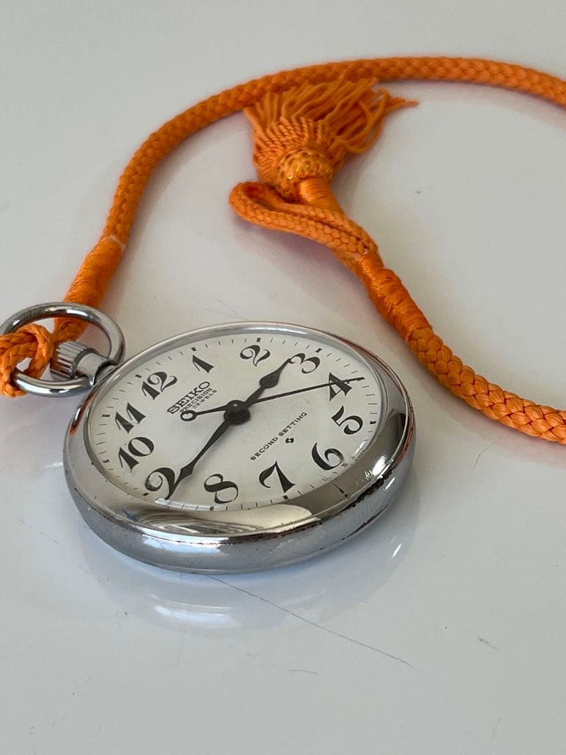 セイコー　鉄道懐中時計　機械式手巻き　3針61系　精度良好　朱色 下げ組紐 付き