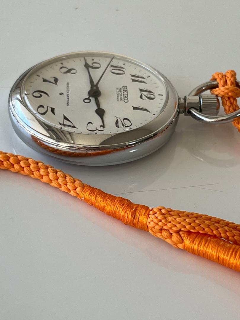 セイコー　鉄道懐中時計　機械式手巻き　3針61系　精度良好　朱色 下げ組紐 付き