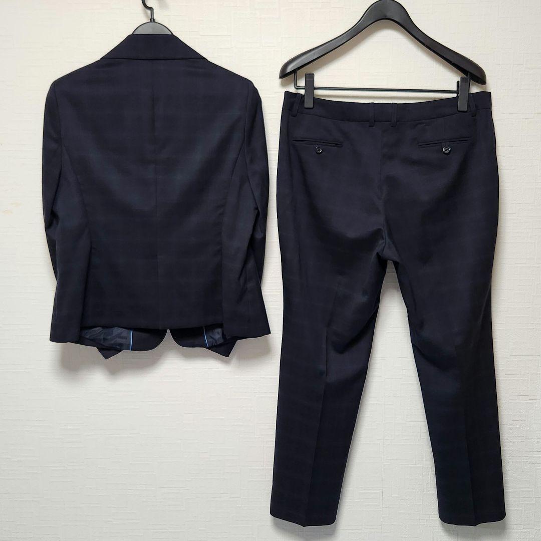 エヌライン　レディース　パンツスーツ　セットアップ　濃紺　チェック　大きいサイズ