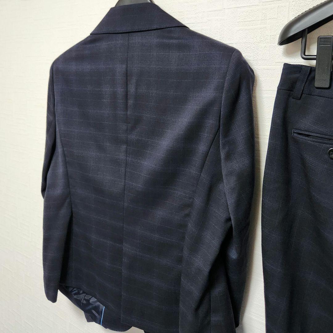 エヌライン　レディース　パンツスーツ　セットアップ　濃紺　チェック　大きいサイズ