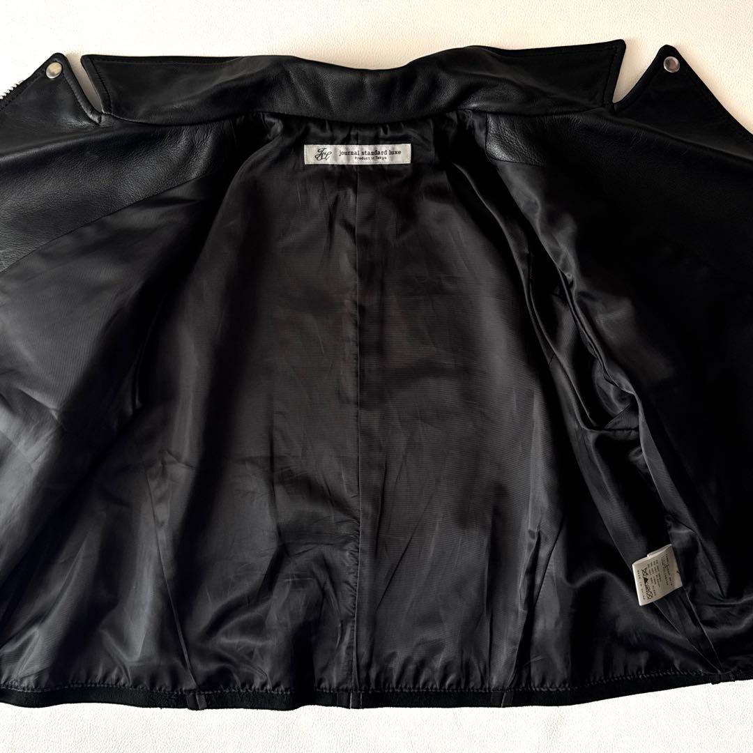 ジャーナルスタンダードラックス ラムレザー ショート丈 aライン ライダース 黒