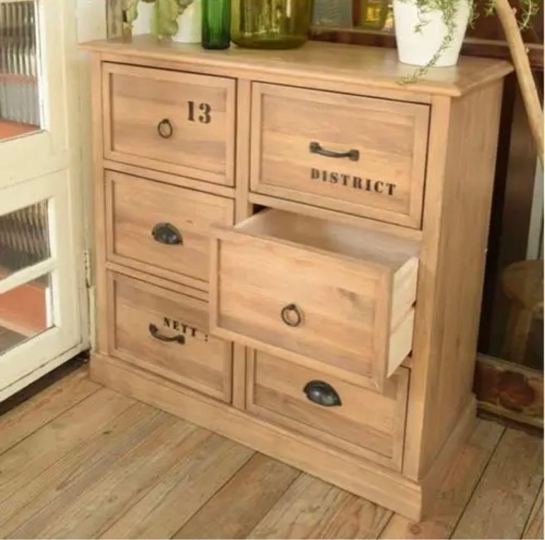 ナチュラルウッド　6引き出しタンス　￼チェスト　天然木　アンティーク調