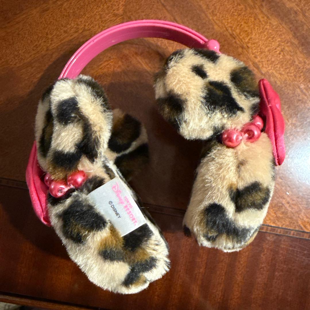 ミニー ヒョウ柄 イヤーマフ ディズニー耳あて ピンクリボンパール付き レア