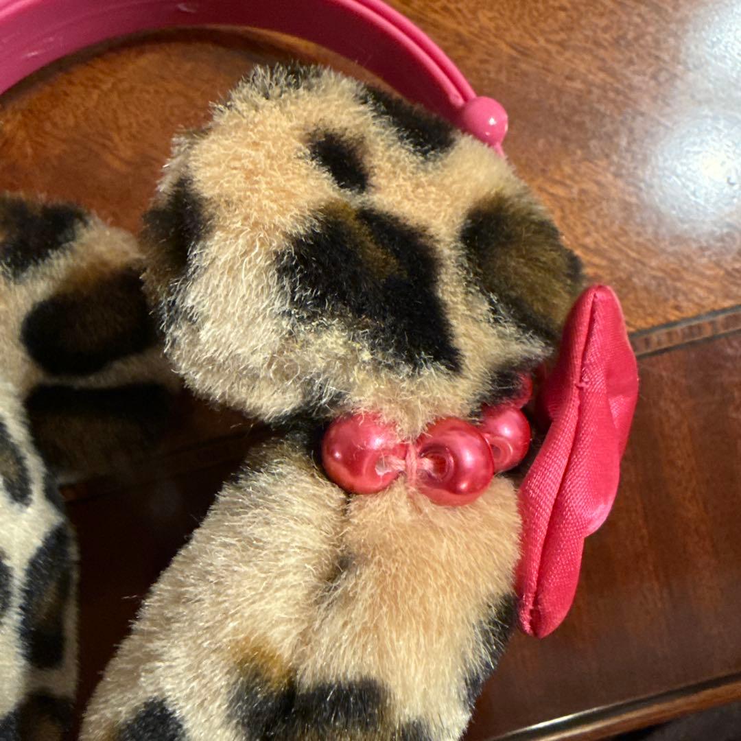 ミニー ヒョウ柄 イヤーマフ ディズニー耳あて ピンクリボンパール付き レア