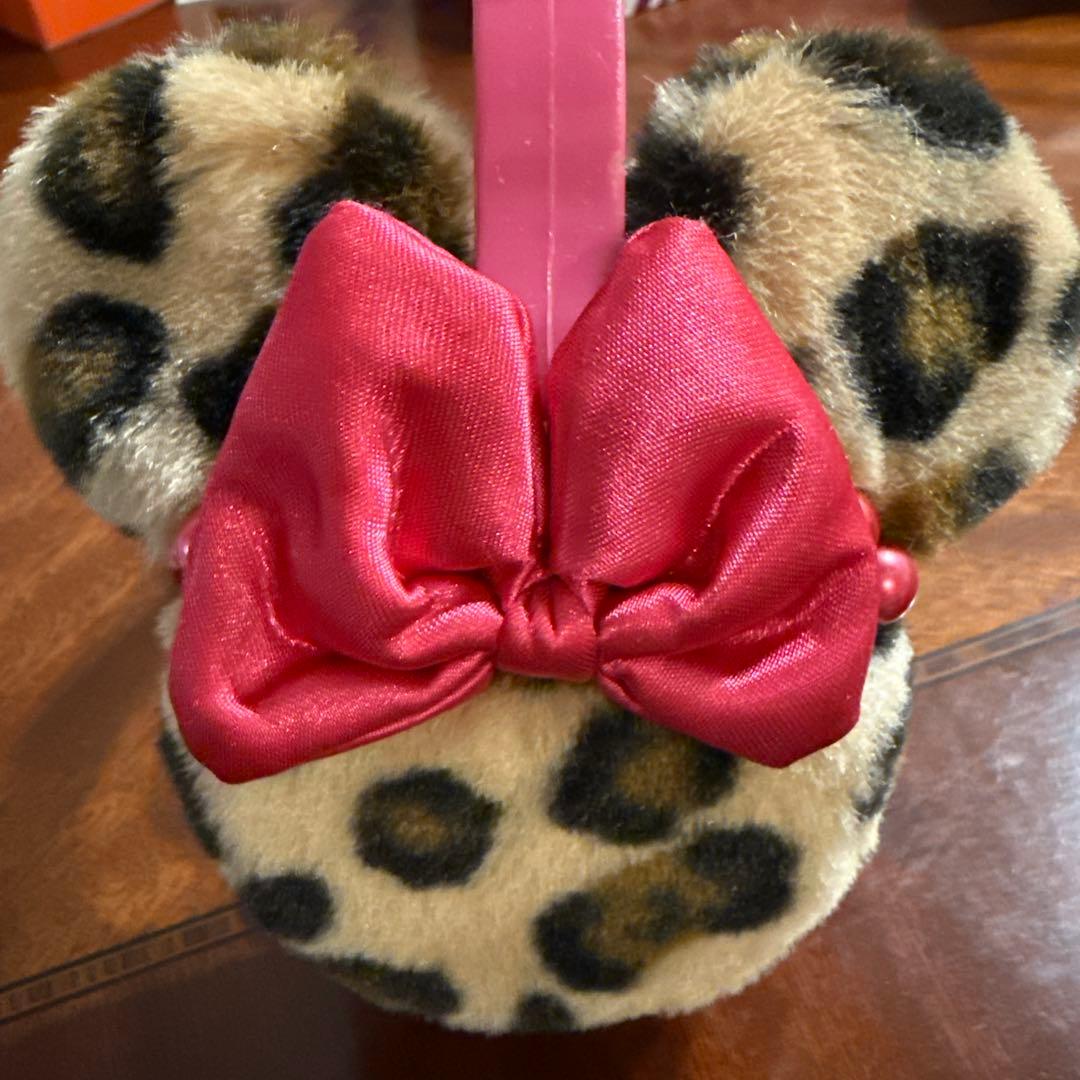 ミニー ヒョウ柄 イヤーマフ ディズニー耳あて ピンクリボンパール付き レア