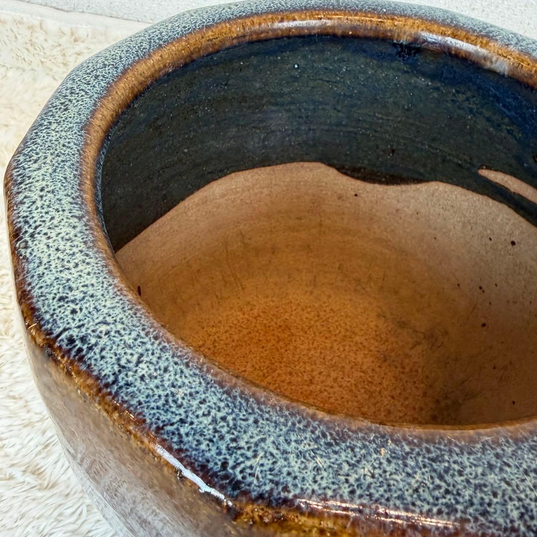 海鼠釉 火鉢 植木鉢 睡蓮鉢 メダカ鉢 鉢カバー 昭和レトロ アンティーク 陶器