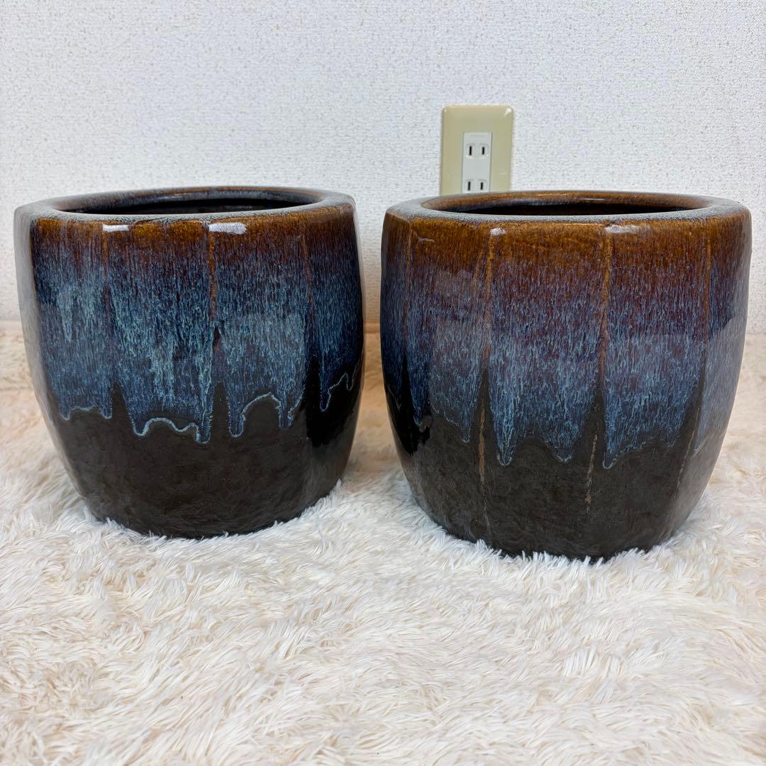 海鼠釉 火鉢 植木鉢 睡蓮鉢 メダカ鉢 鉢カバー 昭和レトロ アンティーク 陶器