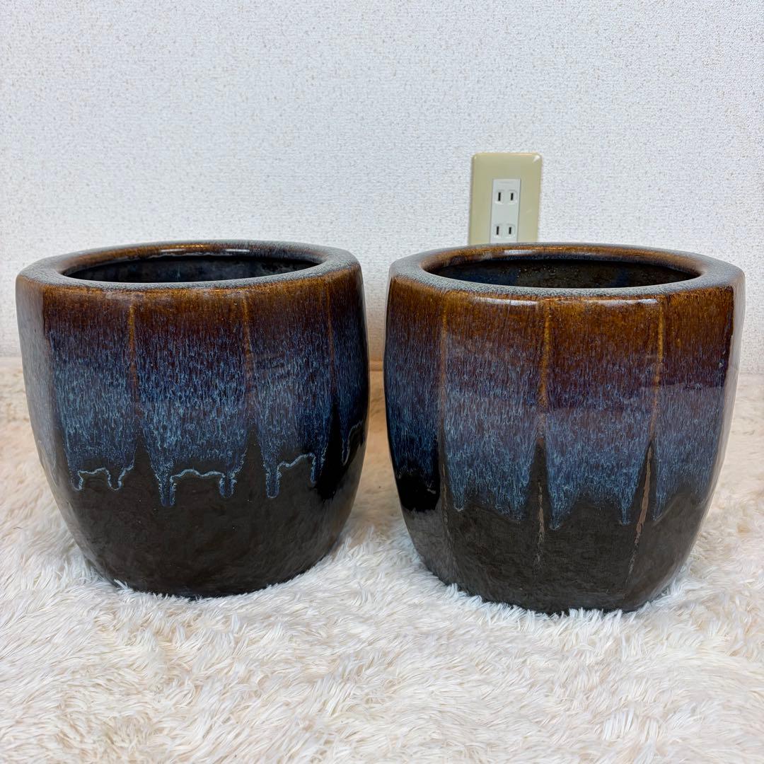 海鼠釉 火鉢 植木鉢 睡蓮鉢 メダカ鉢 鉢カバー 昭和レトロ アンティーク 陶器