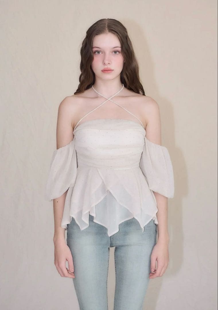 yilon ビジューオフショルダーブラウス