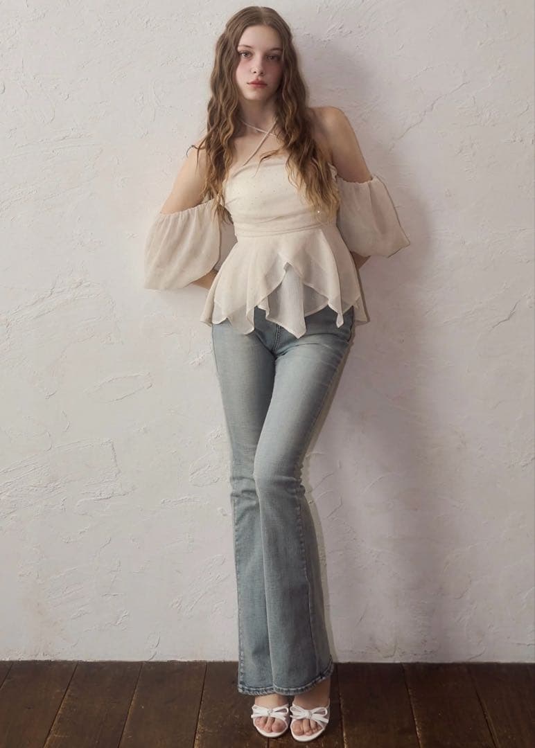 yilon ビジューオフショルダーブラウス