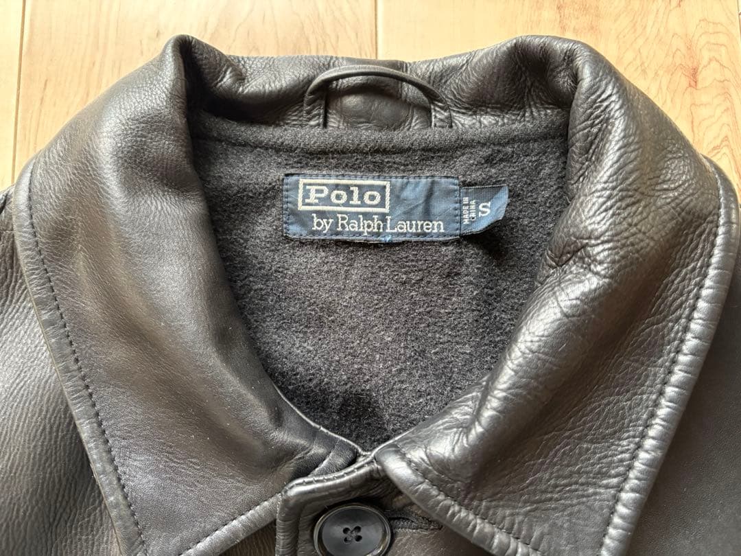 【希少Sサイズ】 90sラルフローレン レザーカーコート ビンテージ ブラック黒