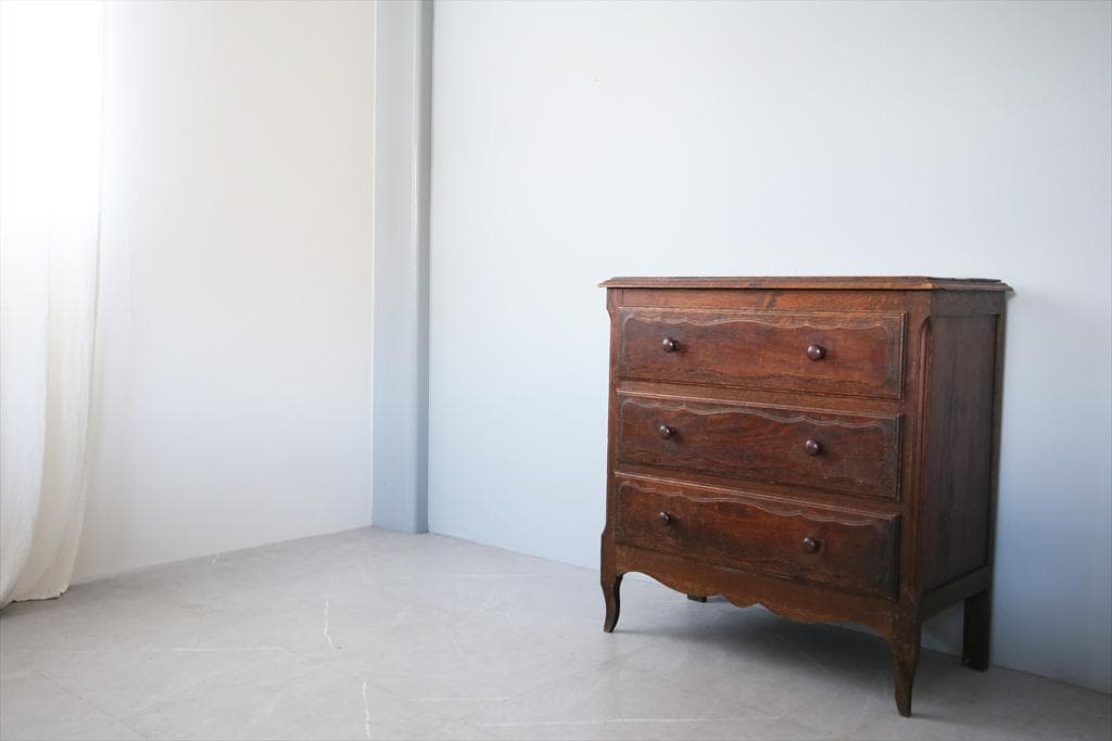 フランスアンティーク猫脚3杯ドロワー/木製チェスト/タンス/飾り棚(90-47)