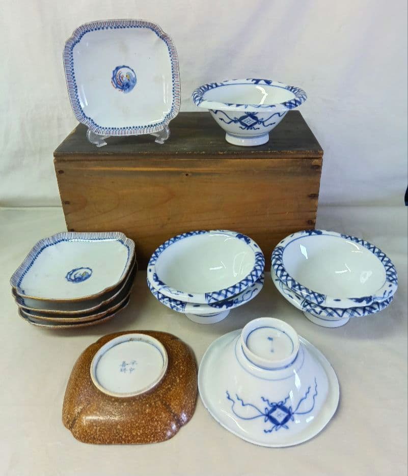 平戸嘉祥　角皿　三川内焼　祥山　高台小鉢　全12客セット　古美術　骨董　時代物