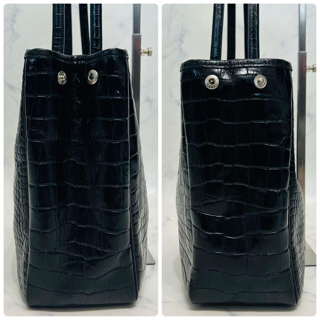 【美品】ロンシャン ロゾ クロコ型押し ハンドバッグ トートバッグ　ブラック　黒