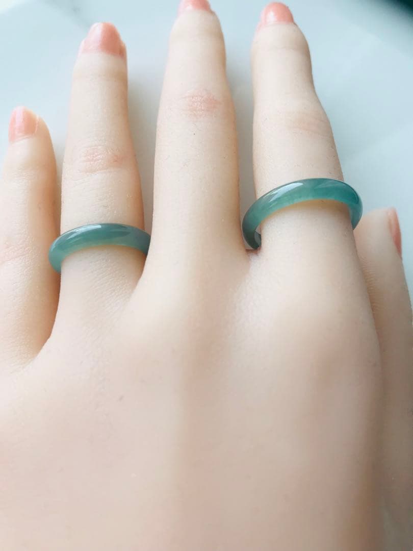 [R100-001&002］ 翡翠　くりぬきリング　グアテマラ産　9号&16号