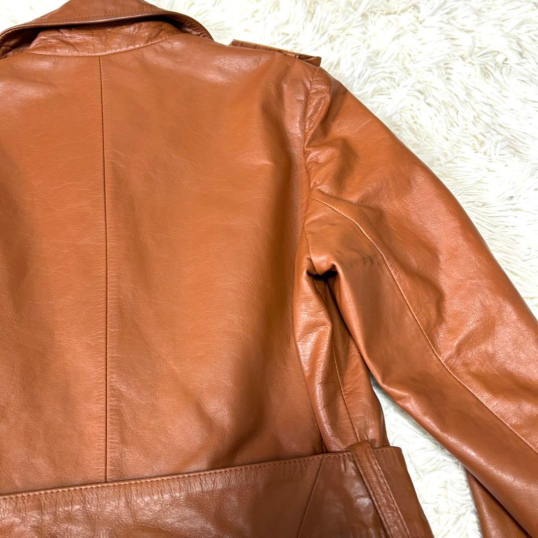 グレース ダブルトレンチコート リアルレザー 牛革 裏地総花柄 ブラウン38/M