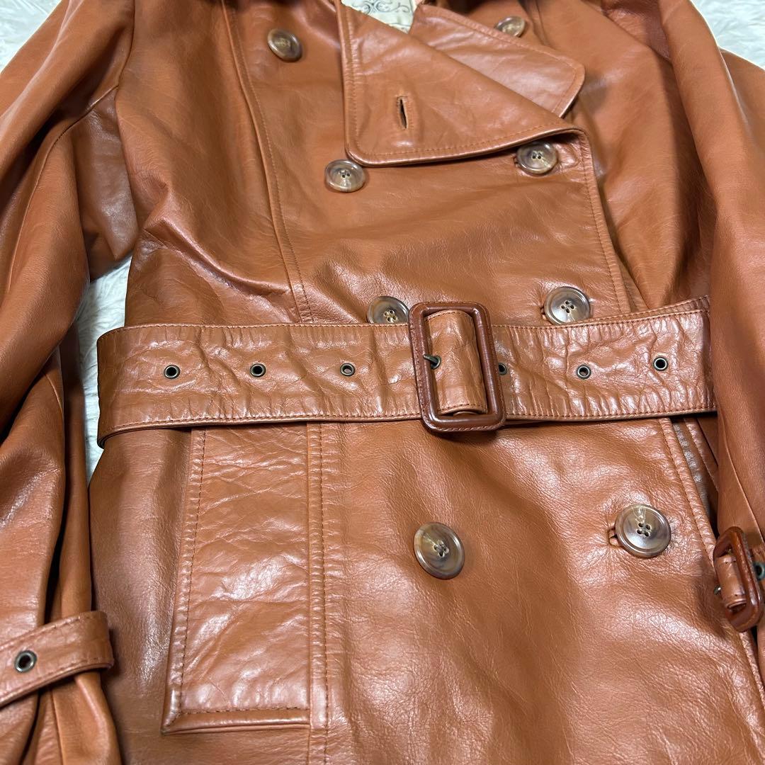 グレース ダブルトレンチコート リアルレザー 牛革 裏地総花柄 ブラウン38/M