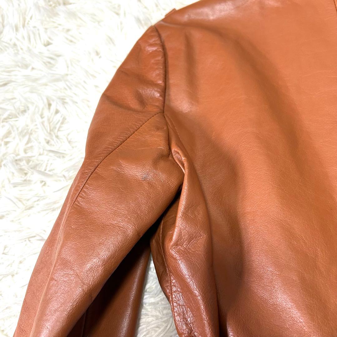 グレース ダブルトレンチコート リアルレザー 牛革 裏地総花柄 ブラウン38/M