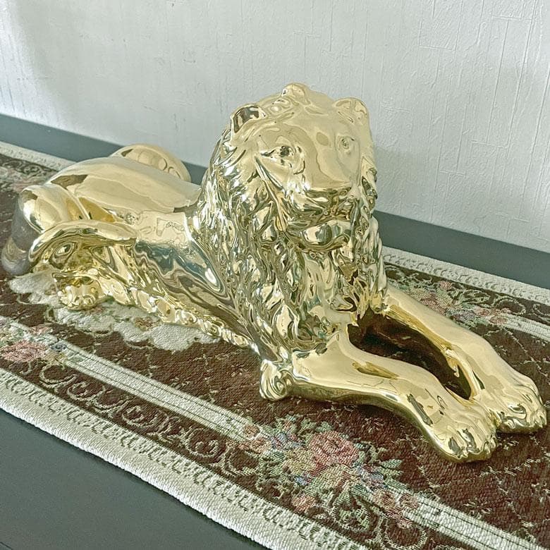 陶器 動物 ライオン 置物 イタリア製 AHURA 1424/O ゴールド